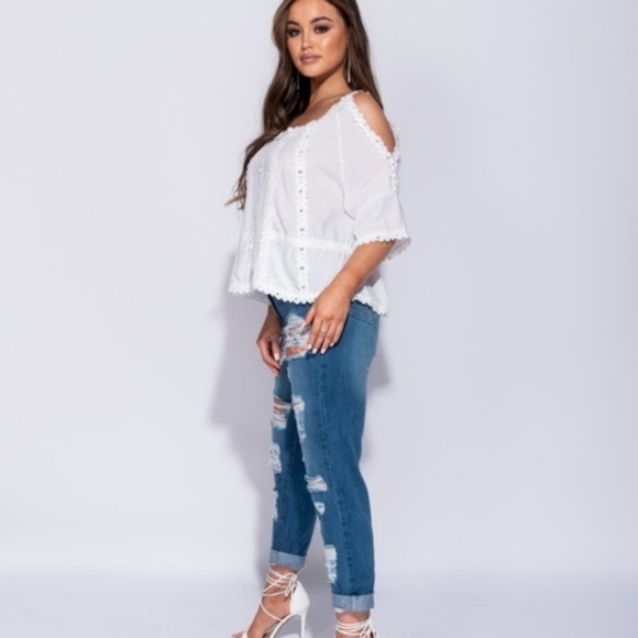 Hadley White Crochet Lace Cold Shoulder Top - Picture 5 of 8
